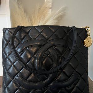 Authentic CHANEL Caviar Black Medallion Tote